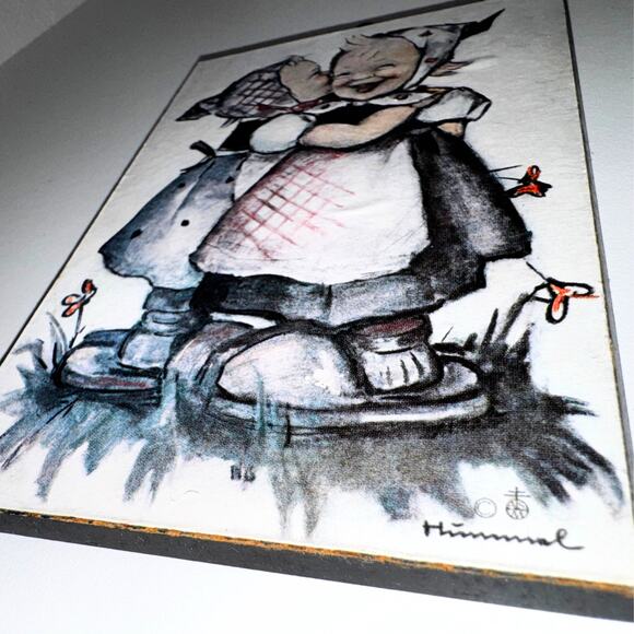 Vintage Hummel Style Wall Plaque • Small Wood Hanging Decor - Picture 5 of 8